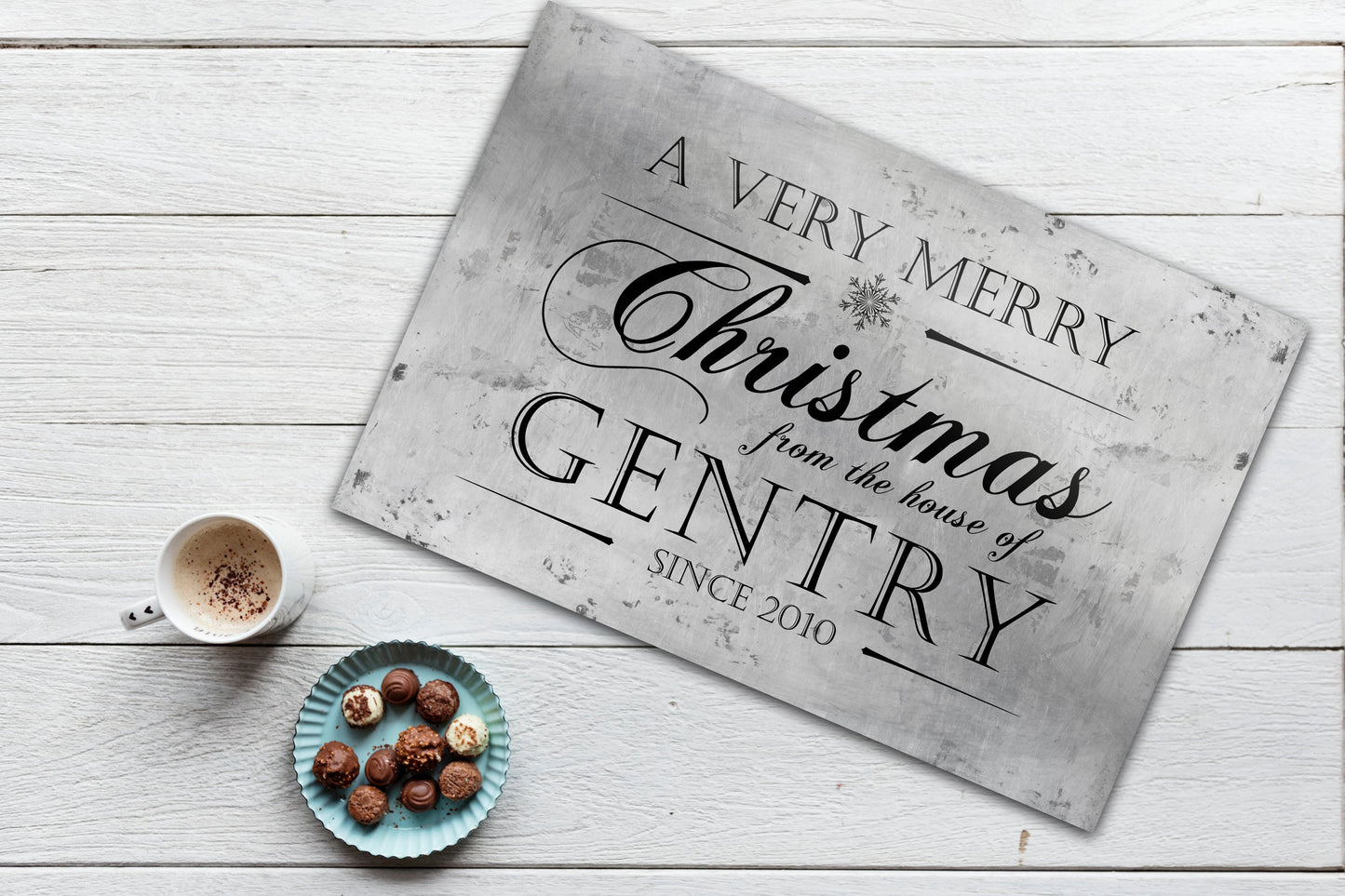 Personalize Holiday Sign, Family Sign, Christmas Sign Farmhouse, Est. sign, Metal Christmas Sign, Rustic, Large Christmas Sign, Silver