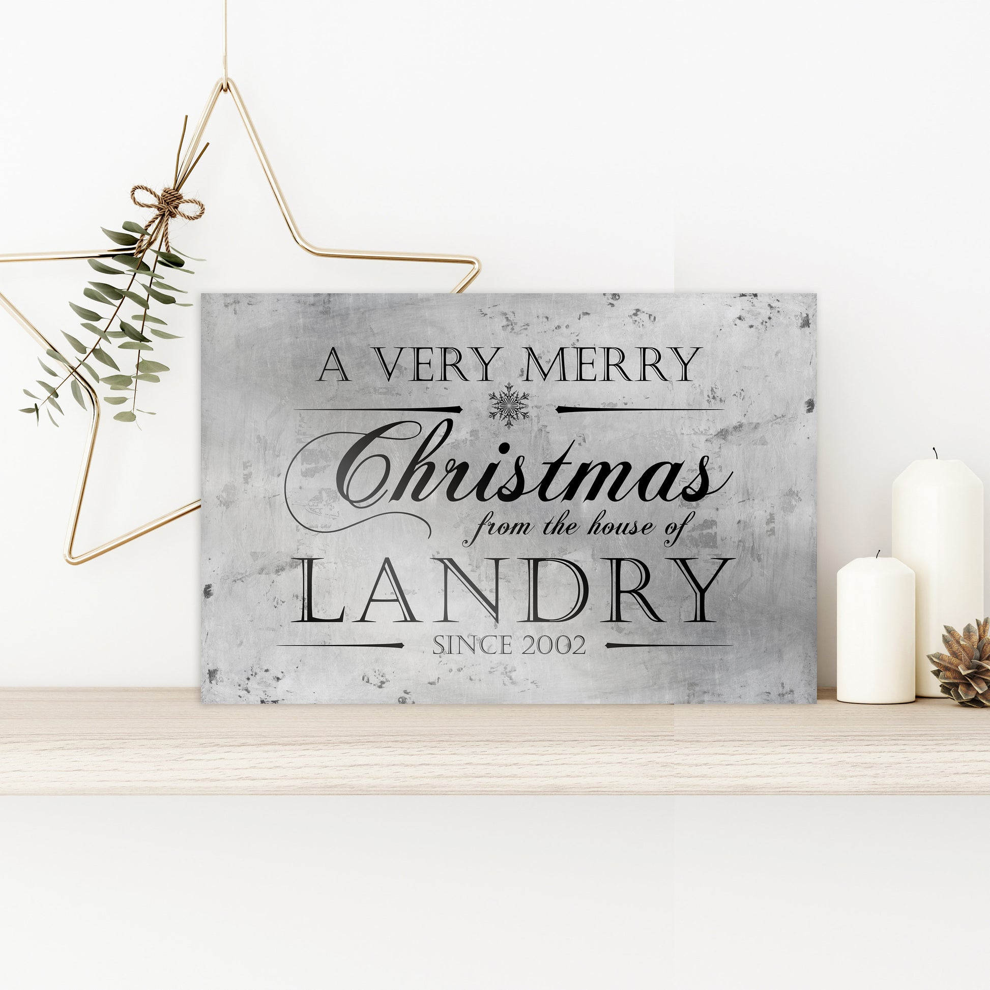 Personalize Holiday Sign, Family Sign, Christmas Sign Farmhouse, Est. sign, Metal Christmas Sign, Rustic, Large Christmas Sign, Silver