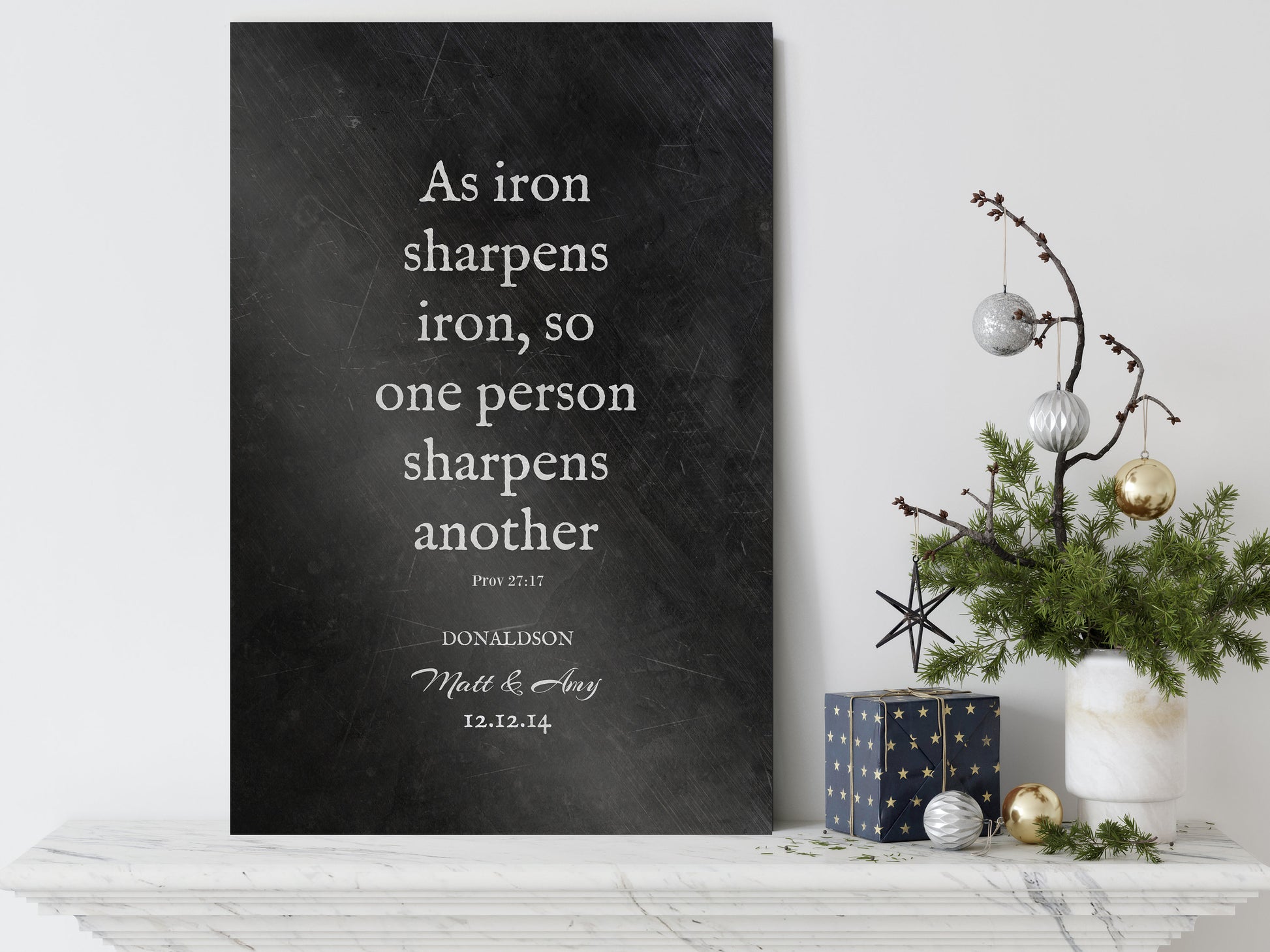 As Iron Sharpens Iron, Monogrammed Gift, Scripture Sign, Proverbs 27:17, Gift for 6th, Anniversary, 6 Year Wedding, Gift for Couple, Gift