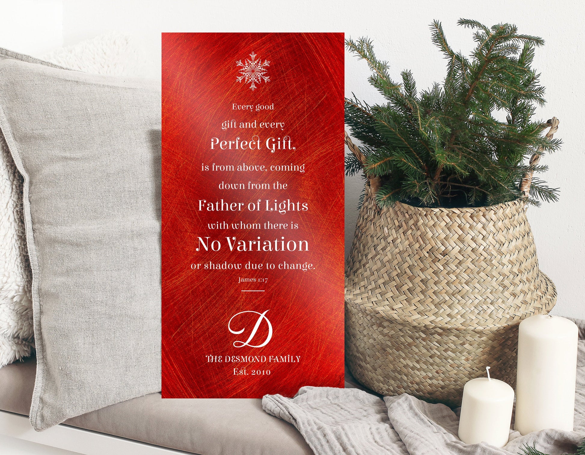 Christmas Scripture Sign, Christian, Christmas Sign, James 1:17, Merry Christmas Sign, Monogrammed, Every Good and Perfect Gift Sign