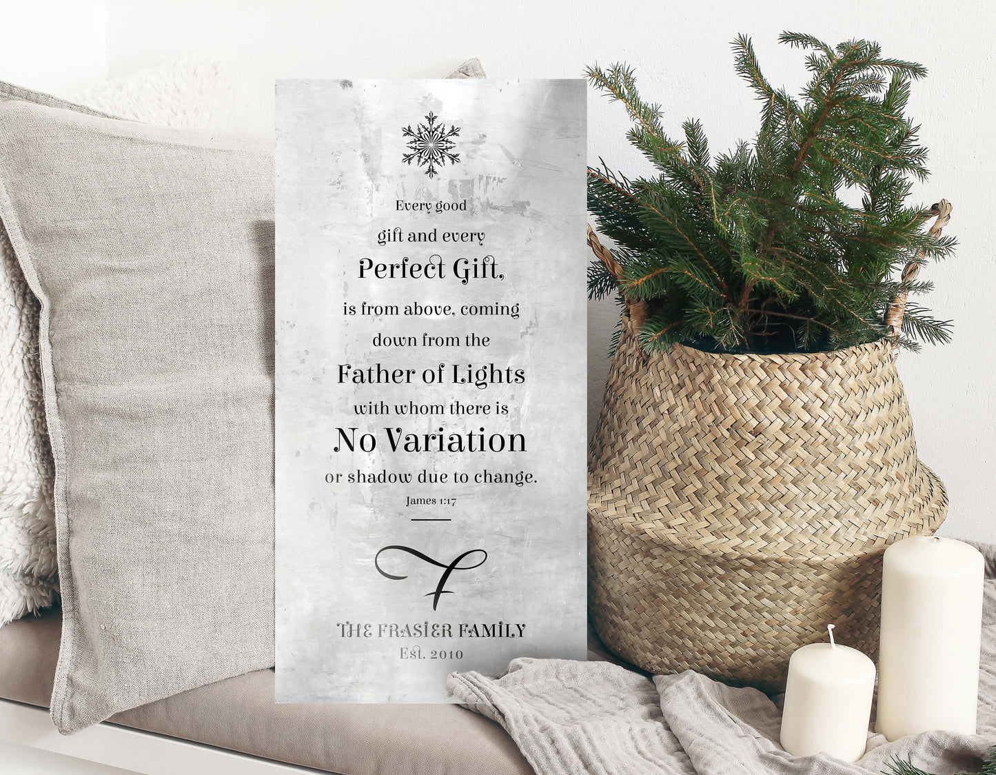 Farmhouse Christmas Sign, Christmas Scripture Sign, Christian, Christmas Sign, James 1:17,  Monogrammed, Every Good and Perfect Gift Sign