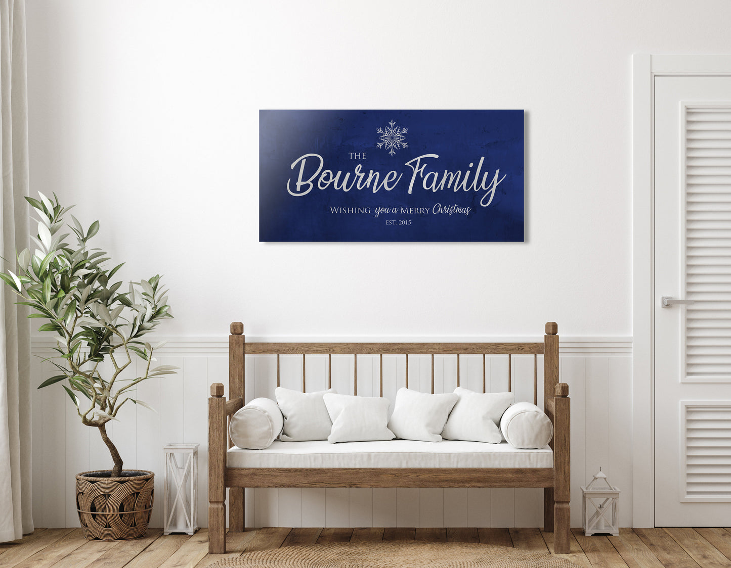 Last Name Sign, Snowflake Christmas Sign, Blue Christmas decor, Personalized Sign, Establsihed Sign,  Name Sign, Merry Christmas Sign