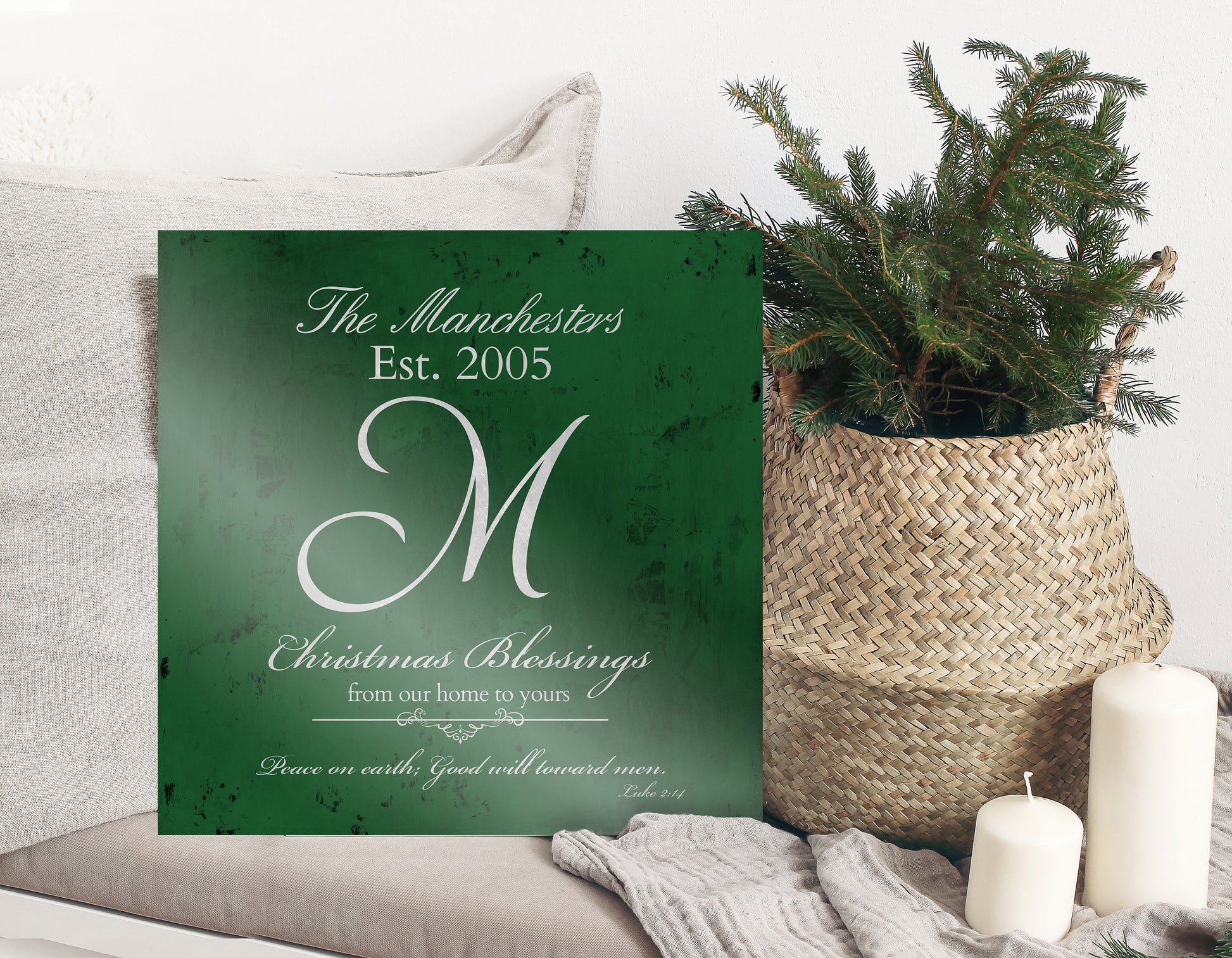 Merry Christmas Sign, Family Gift, Christmas Sign, Holiday Wall Decor, Green Christmas Decor, Christmas, Established Sign, Last Name, Sign