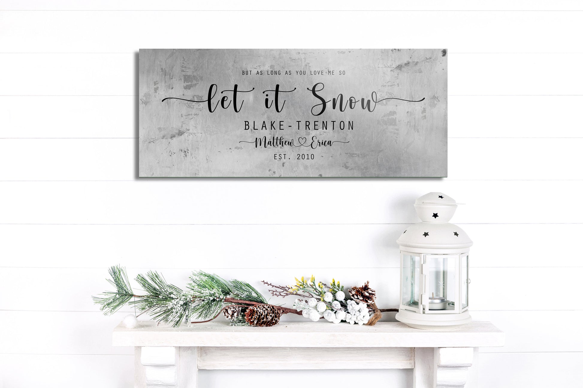 Family Christmas sign, Let it Snow, Couple Gift, Tin Gift, 10 Year, Personalize, Tin gift, Name, Anniversary gift, Est Sign, Wedding Gift,