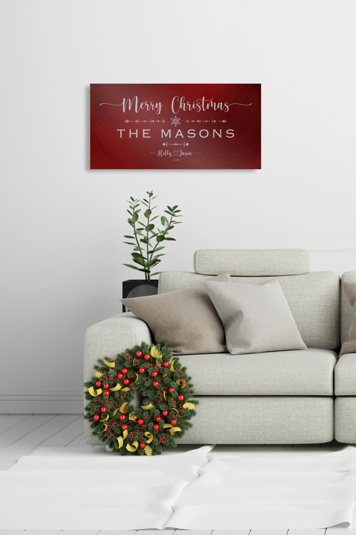 Family Christmas Sign, Christmas, decor, heart name, Personalized Holiday Sign, Establsihed Sign, with Name, Name Sign, Merry Christmas Sign
