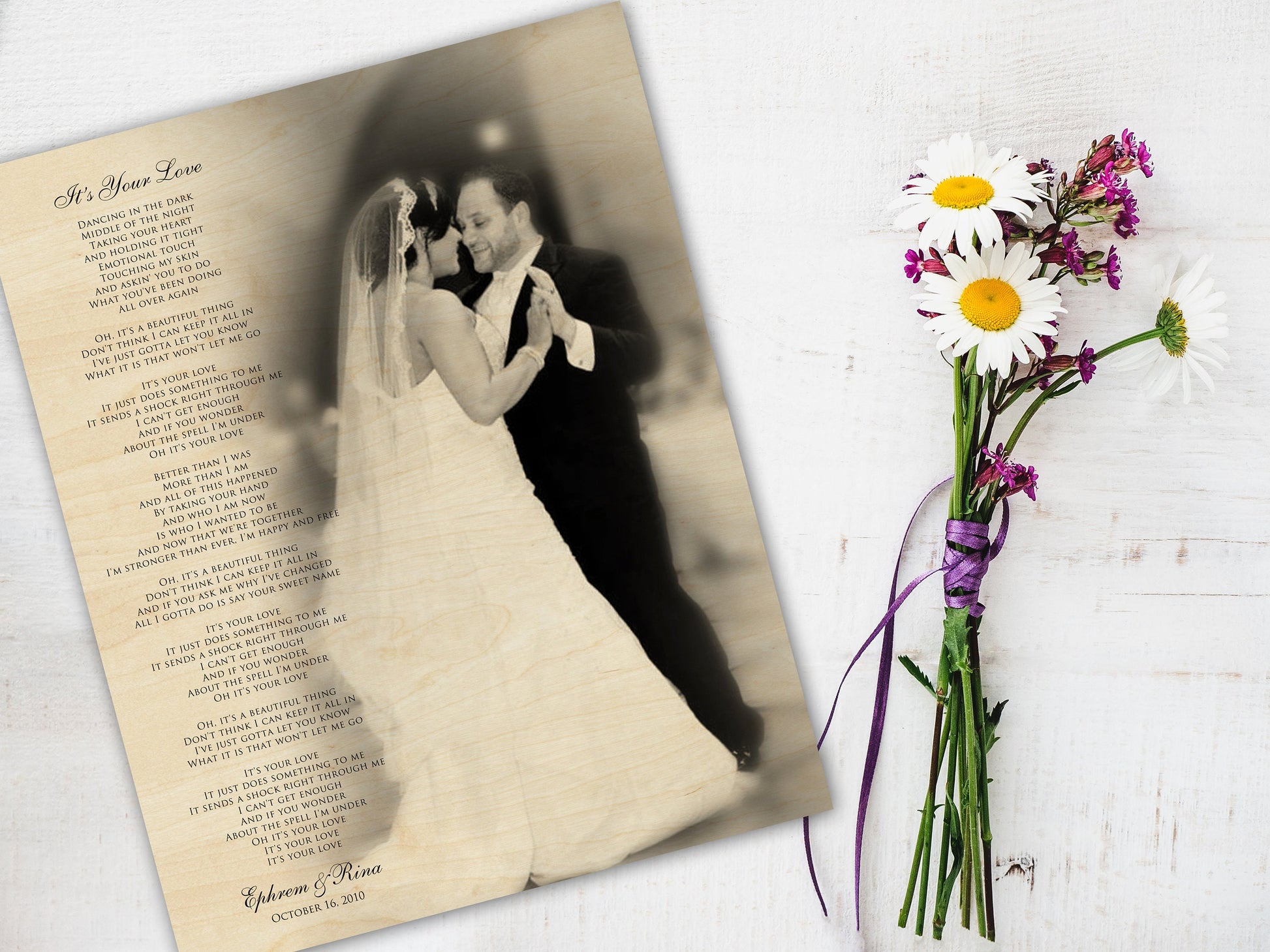 Wood Anniversary Gift, Wedding Photo on Wood