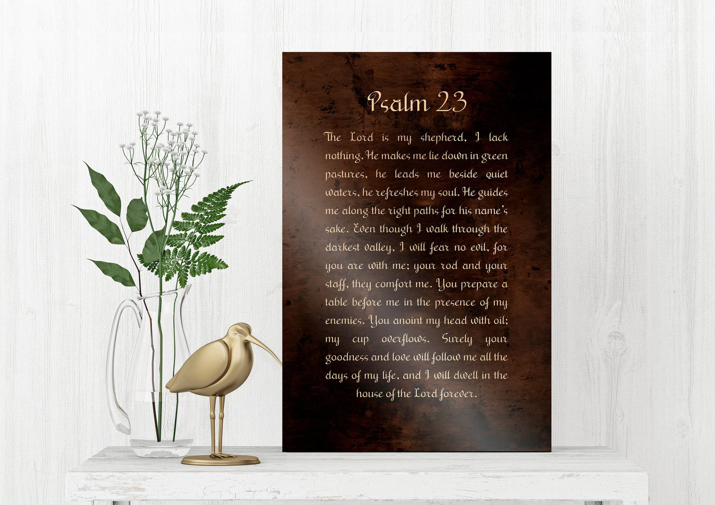 Psalm 23, Christian Gift, Burnished Bronze, Metal Print, Gift,  for him, for her, Pastor Gift, Christian Gift, Scriptures, Sign, Bible Art