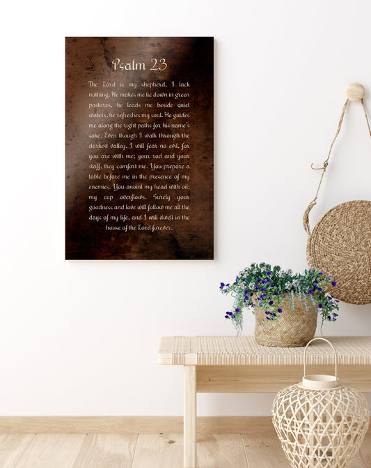 Psalm 23, Christian Gift, Burnished Bronze, Metal Print, Gift,  for him, for her, Pastor Gift, Christian Gift, Scriptures, Sign, Bible Art