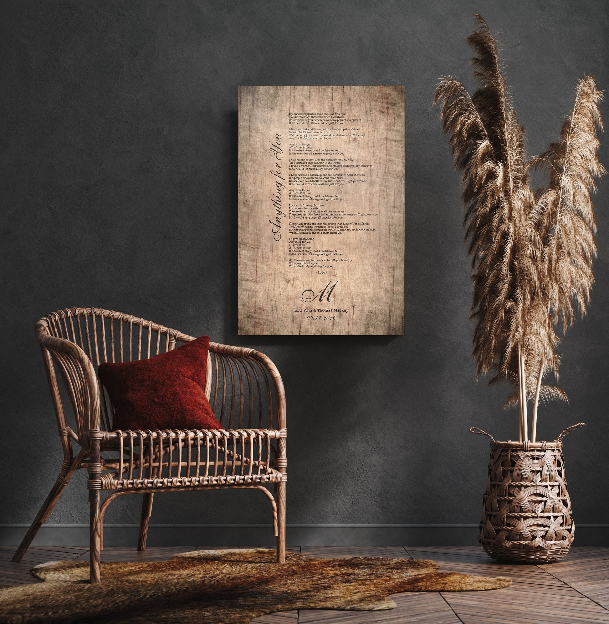 Song Lyrics on Wood, White-washed Wood Anniversary Gift