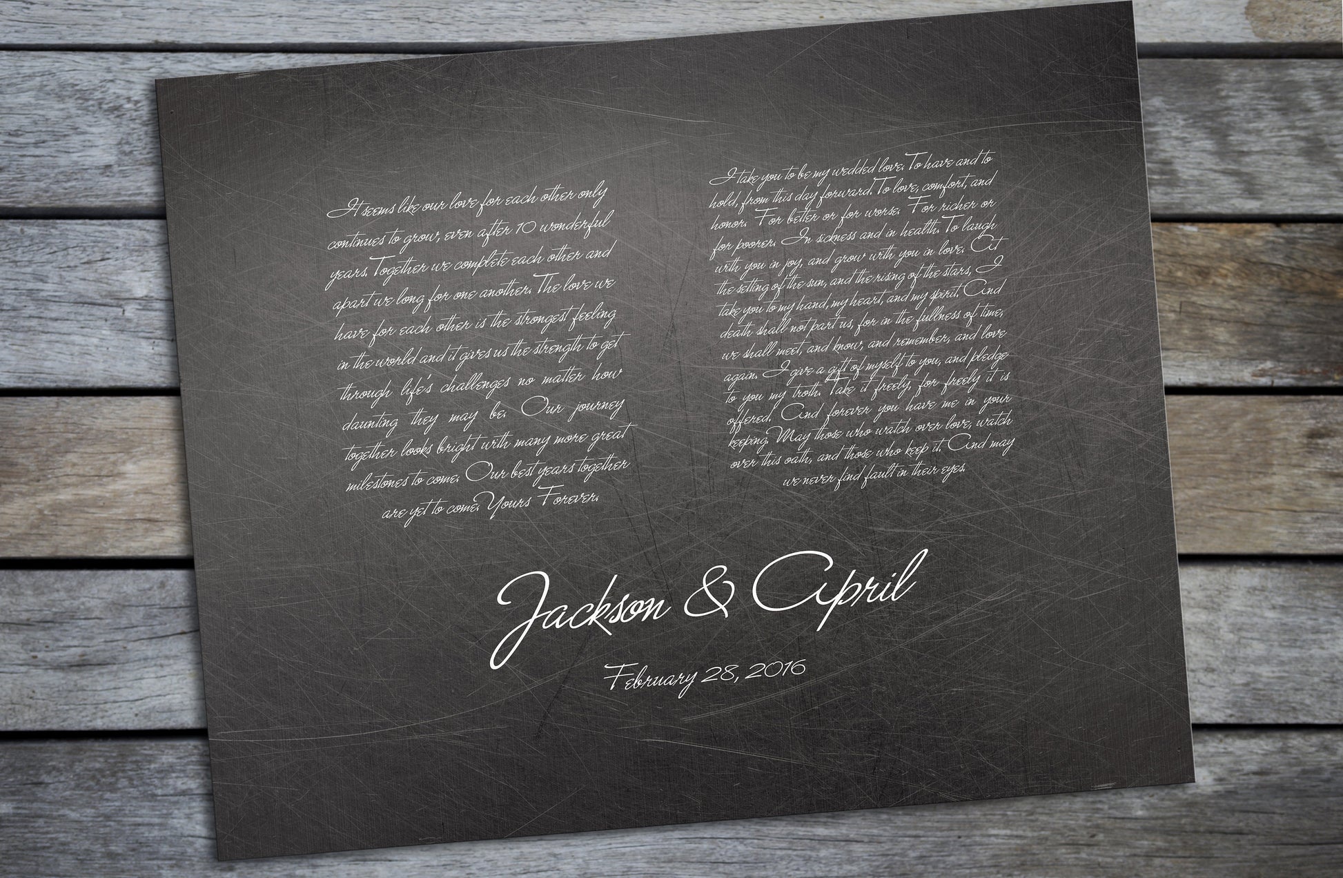 Wedding Vow Art, Wedding vow on iron