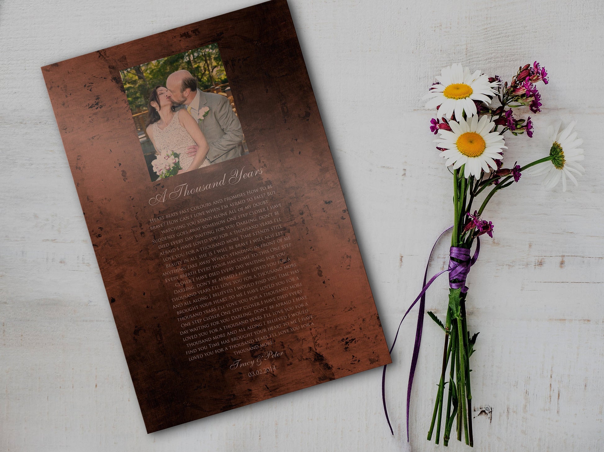 Bronze Anniversary Gift, Wedding Song on Bronze