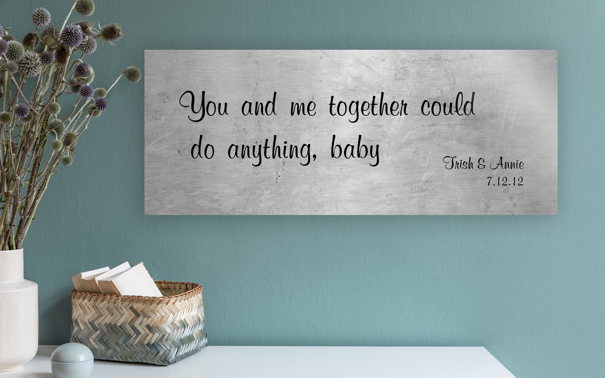 Romantic Tin Gift, Song quote sign, Sign with song lyric, Women anniversary plaque, 10th anniverary momento, Custom Gift for Wife, Est sign