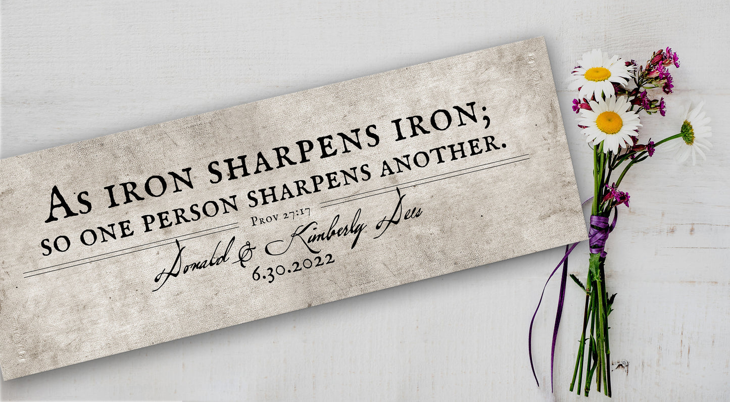 Iron sharpens Iron Sign, Cotton Gift, Scripture Gift for Couple, Cotton Anniverary Gift, Religious Gift for couple, Iron sharpen iron gift