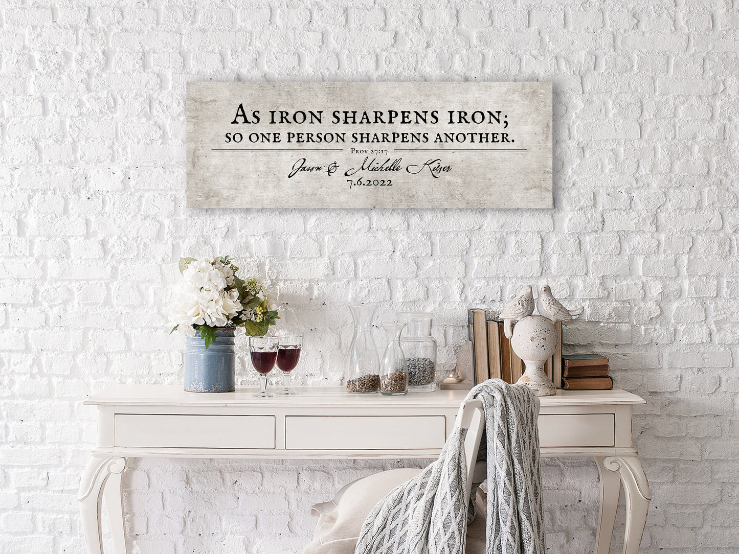Iron sharpens Iron Sign, Cotton Gift, Scripture Gift for Couple, Cotton Anniverary Gift, Religious Gift for couple, Iron sharpen iron gift