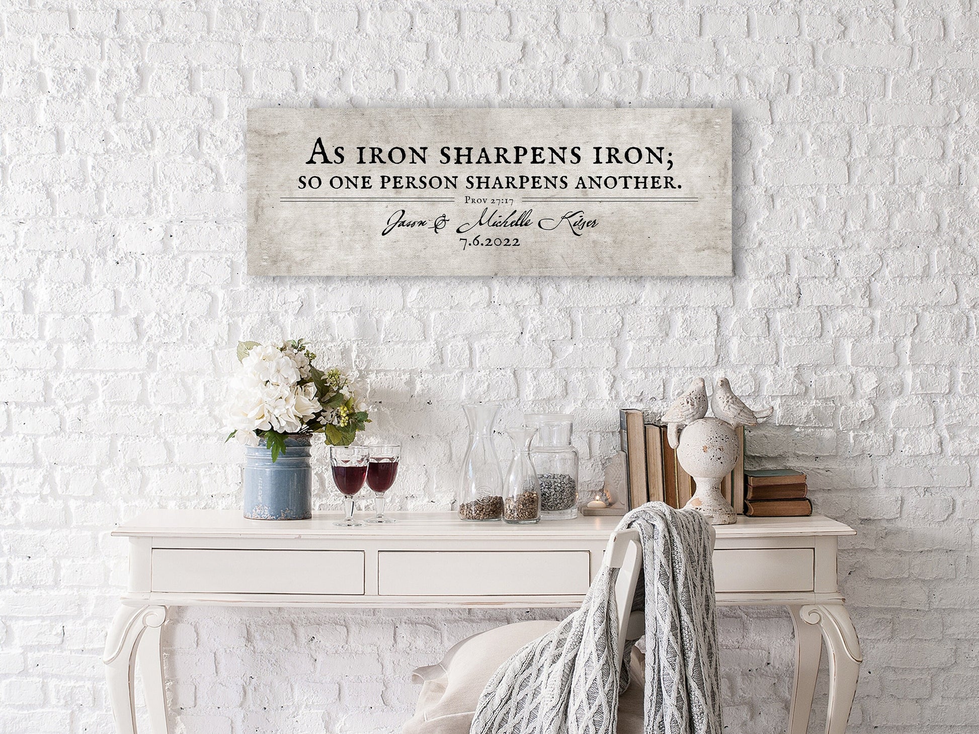 Iron sharpens Iron Sign, Cotton Gift, Scripture Gift for Couple, Cotton Anniverary Gift, Religious Gift for couple, Iron sharpen iron gift