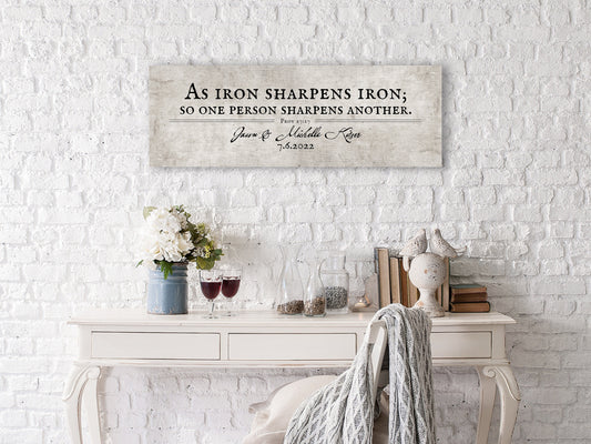 Iron sharpens Iron Sign, Cotton Gift, Scripture Gift for Couple, Cotton Anniverary Gift, Religious Gift for couple, Iron sharpen iron gift