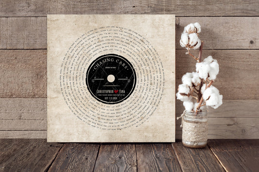 2 Years Down Rustic Cotton Canvas, 2nd Anniversary Gift on Cotton, Personalized Cotton Vinyl Record Art, Cotton Anniversary Gift for Husband