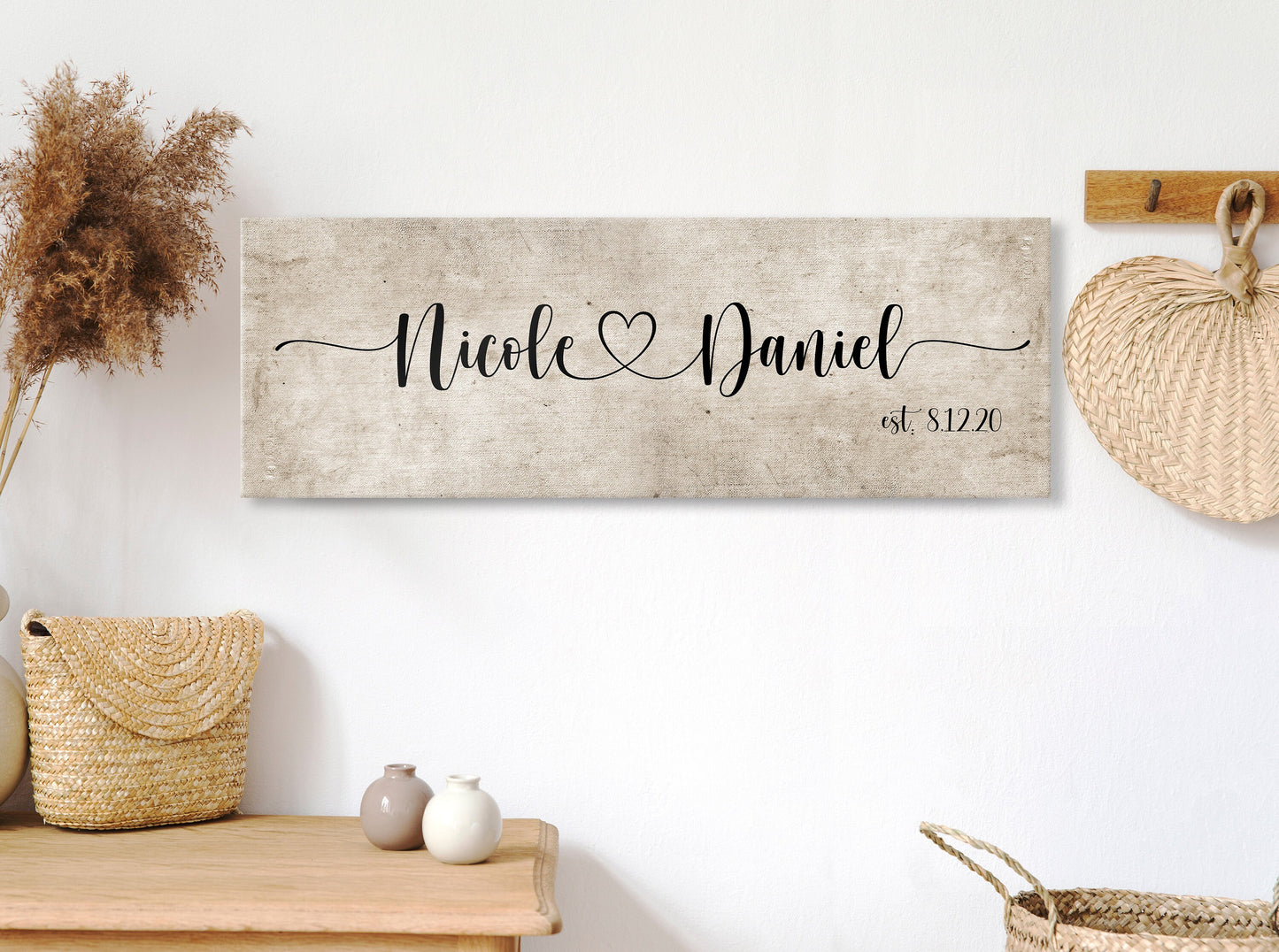 Rustic Cotton Name Sign, Couples Wall Art, Cotton Canvas Established sign, 2 year Anniversary Gift, Cotton Anniverary Gift, I Love You Gift