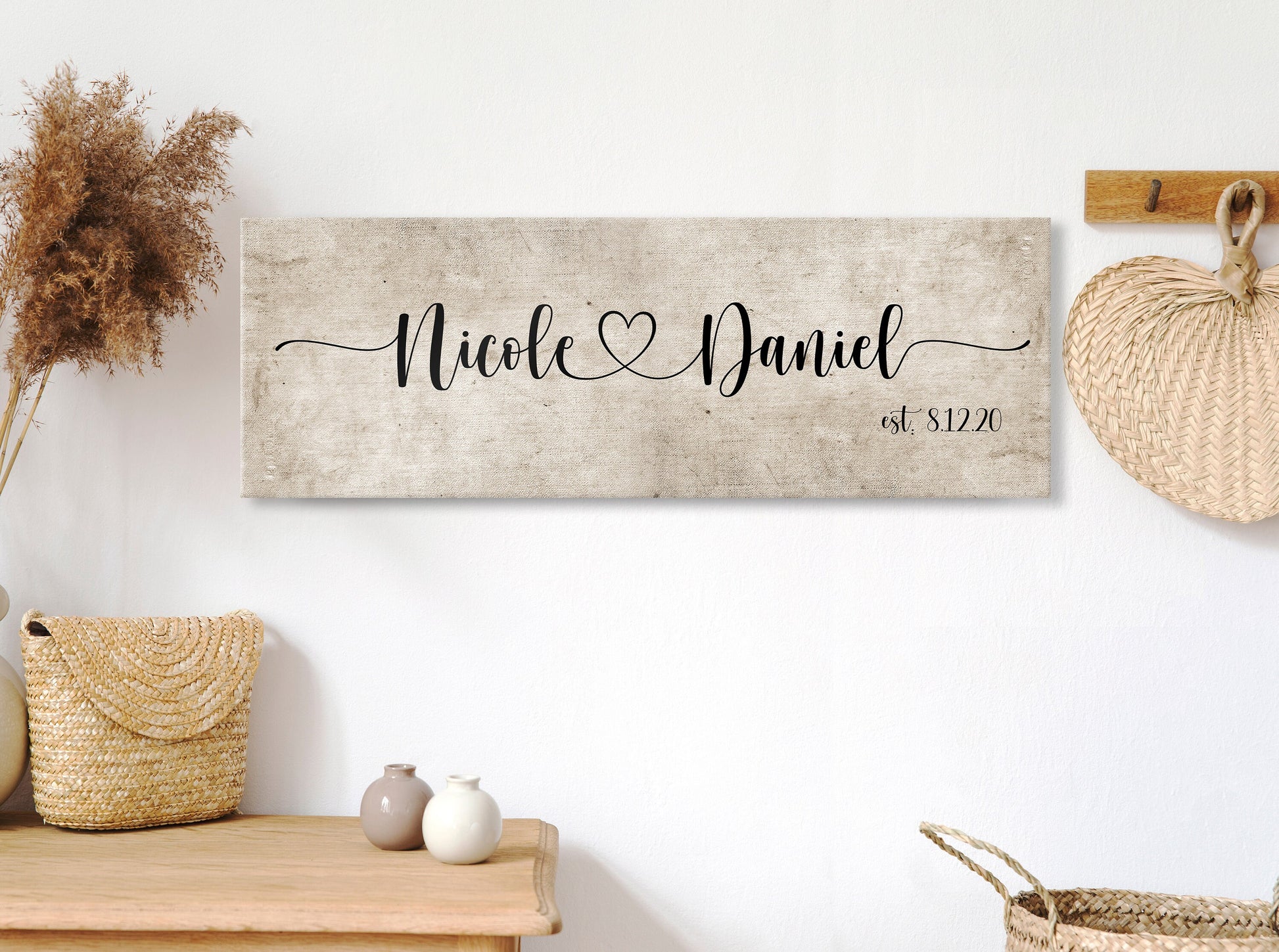 Rustic Cotton Name Sign, Couples Wall Art, Cotton Canvas Established sign, 2 year Anniversary Gift, Cotton Anniverary Gift, I Love You Gift