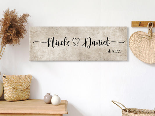Rustic Cotton Name Sign, Couples Wall Art, Cotton Canvas Established sign, 2 year Anniversary Gift, Cotton Anniverary Gift, I Love You Gift