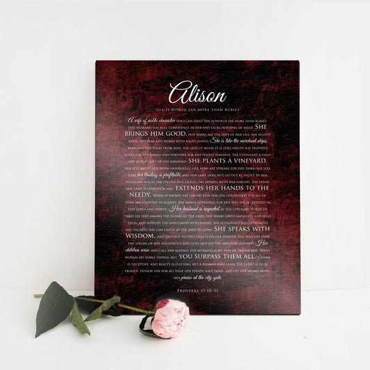 Prov 31 Religious Anniversary Gift, Scripture on Tin,  Bible Verse Plaque, Religious Wall Art, Proverbs 31 Decor for her,  Mother Day Gift,