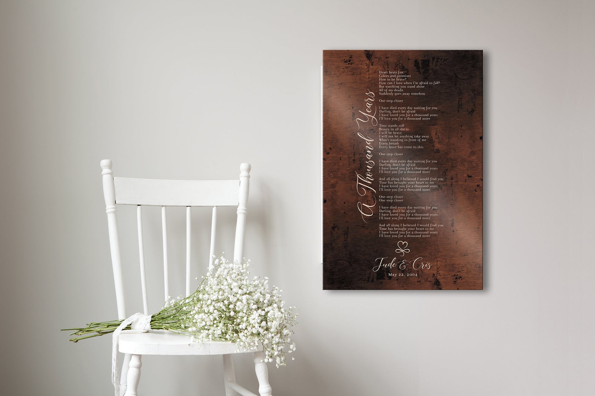 Custom Song Lyric Sign, Wedding Song on Bronze, Bronze Anniversary Gift for wife, Mens Bronze anniversary gift, Our Song on Bronze, men gift