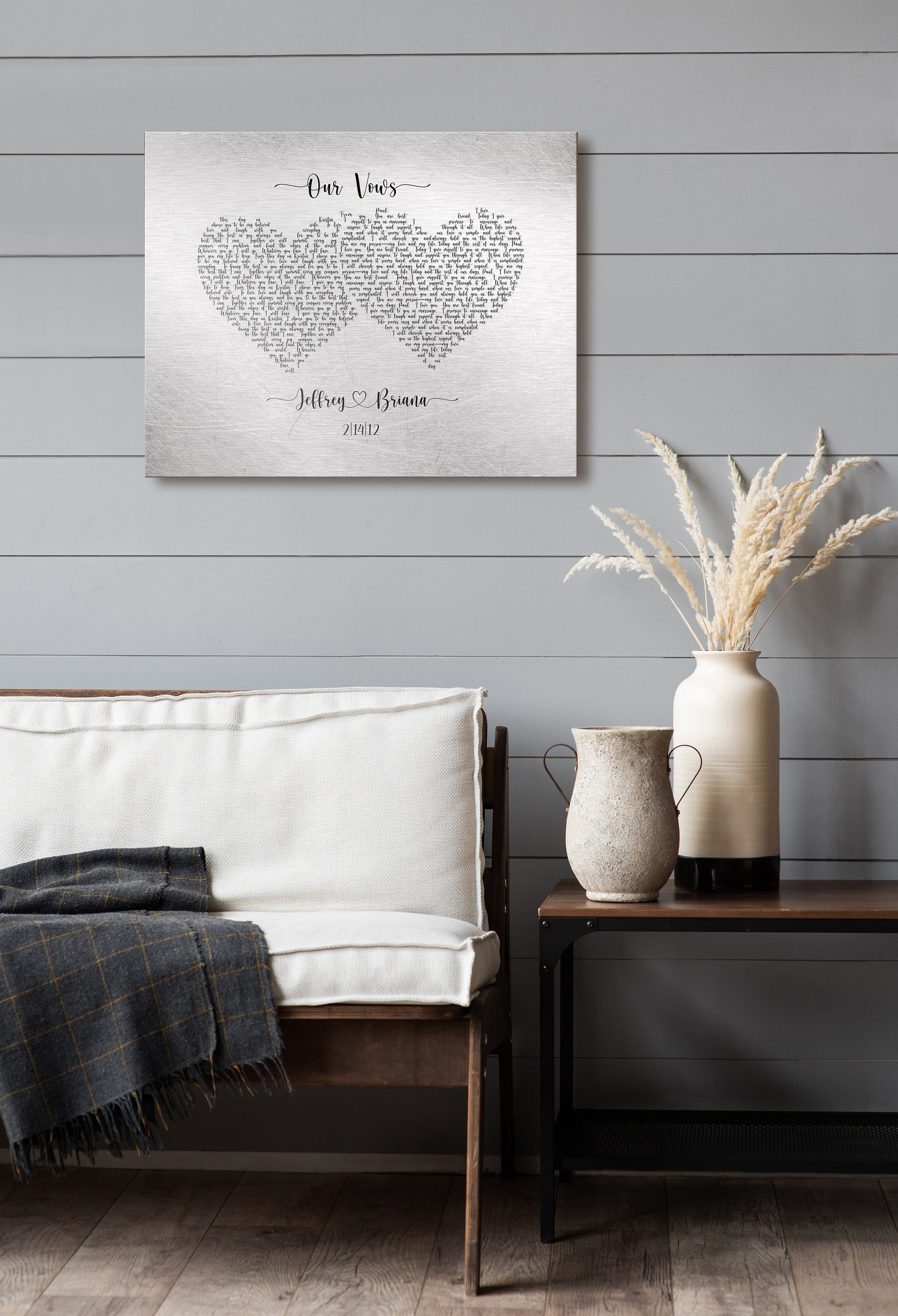 Heart Wedding Vow Art, Inscribed Wedding vows on tin, Romantic gift, Tin Anniversary Gift, 10th anniversary gift for Wife, Wedding Vow print