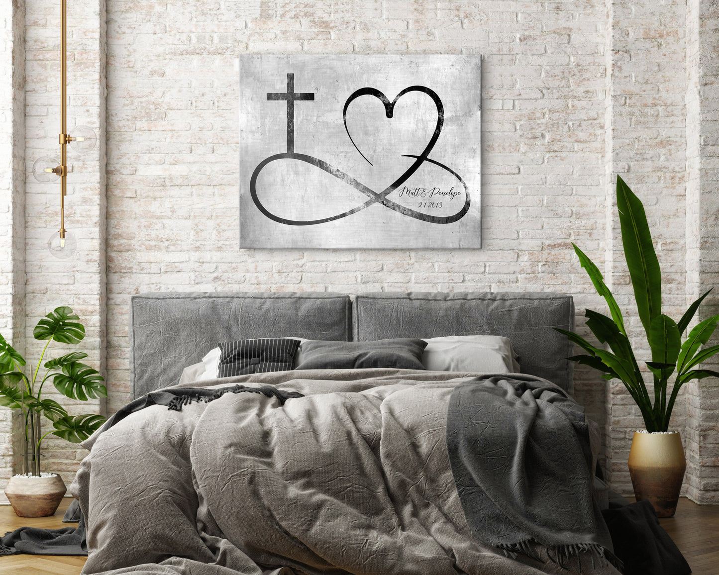 Personalized love infinity cross wall decor, Custom est. sign, Iron gift for wife, Couple sign, His and Her wall art, Couples gift with name