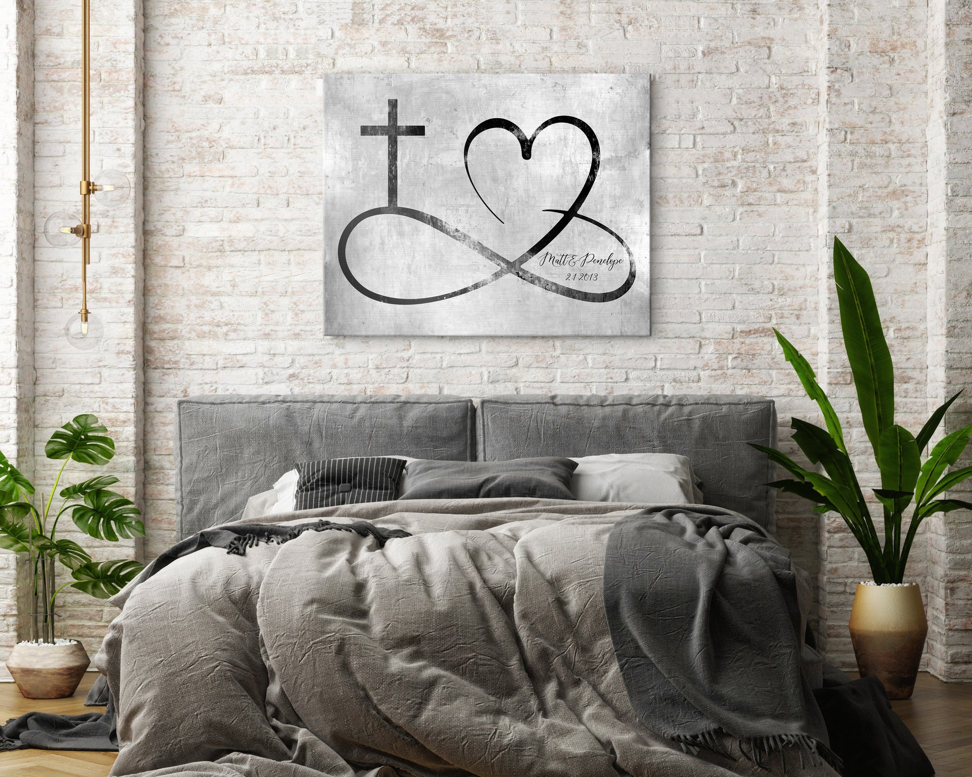Personalized love infinity cross wall decor, Custom est. sign, Iron gift for wife, Couple sign, His and Her wall art, Couples gift with name