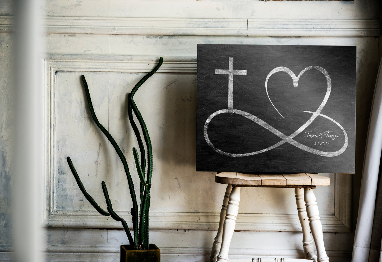 Personalized love infinity cross wall decor, Custom est. sign, Iron gift for wife, Couple sign, His and Her wall art, Couples gift with name