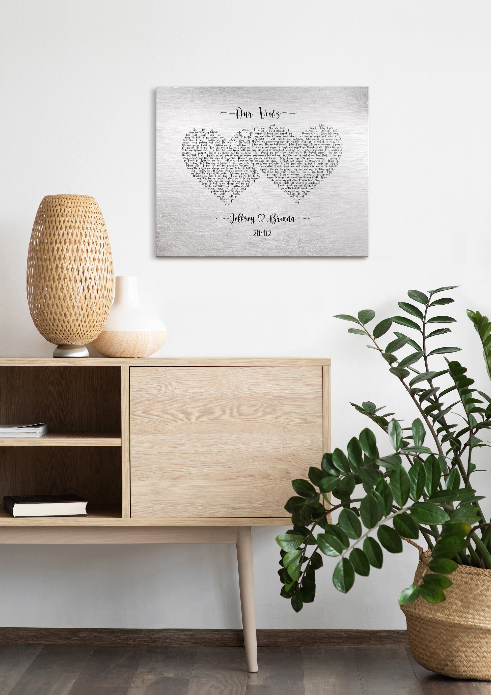 Heart Wedding Vow Art, Inscribed Wedding vows on tin, Romantic gift, Tin Anniversary Gift, 10th anniversary gift for Wife, Wedding Vow print