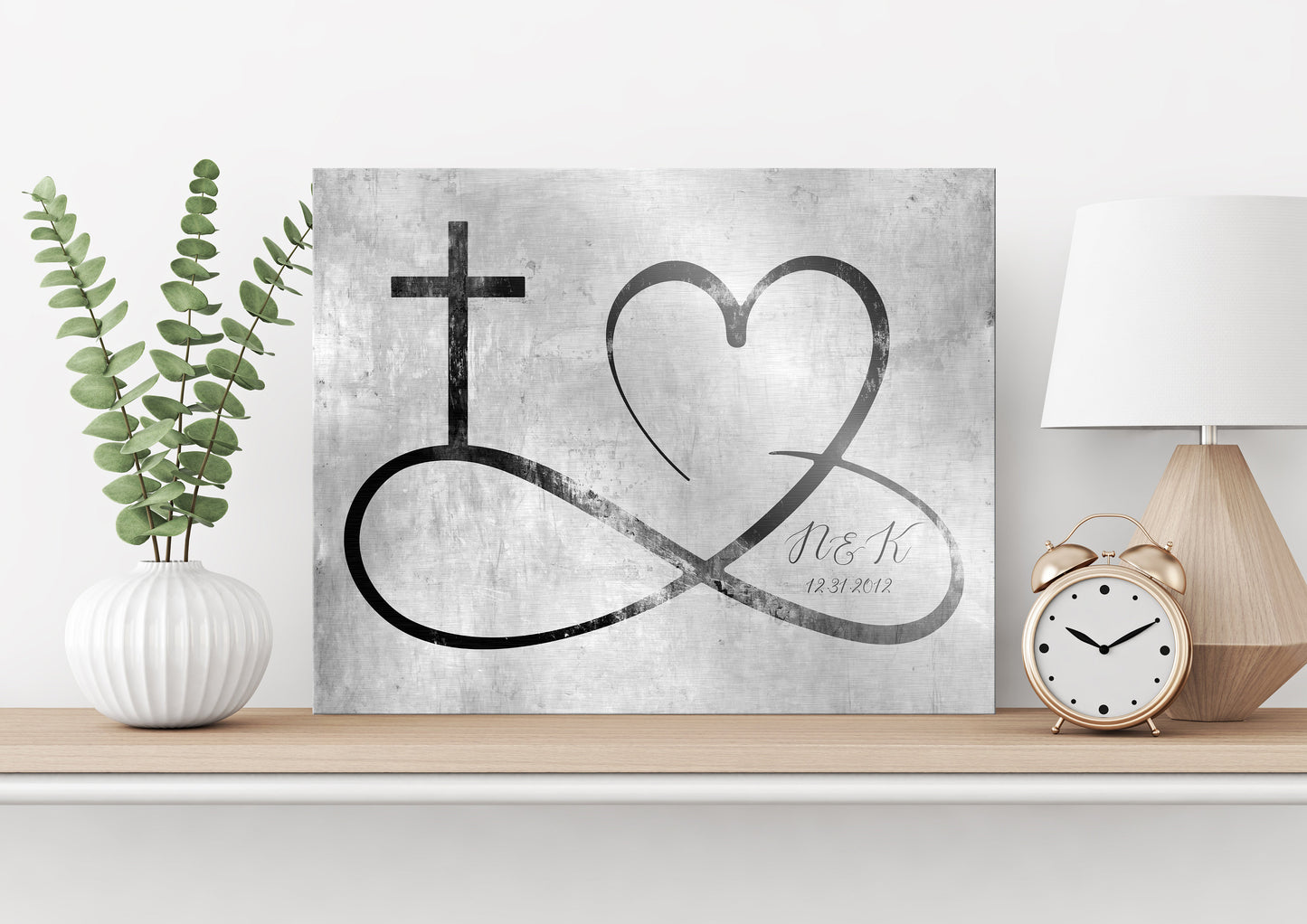 Personalized love infinity cross wall decor, Custom est. sign, Iron gift for wife, Couple sign, His and Her wall art, Couples gift with name