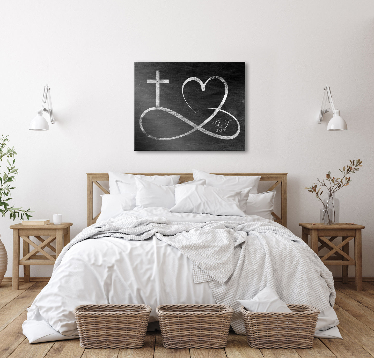 Personalized love infinity cross wall decor, Custom est. sign, Iron gift for wife, Couple sign, His and Her wall art, Couples gift with name