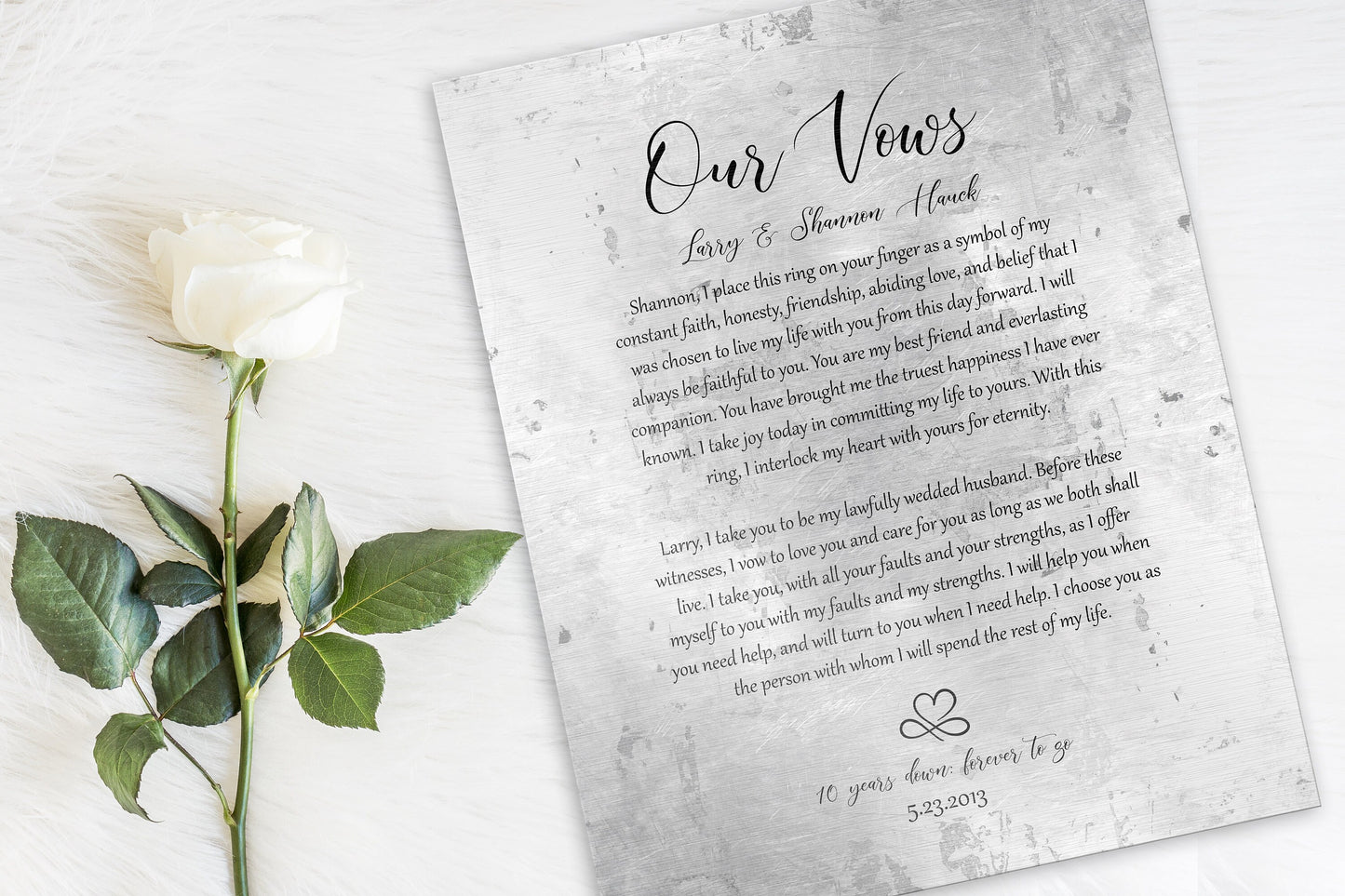 custom wedding vow plaque on tin