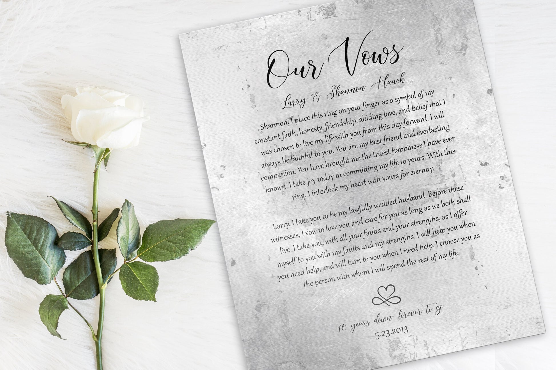 custom wedding vow plaque on tin