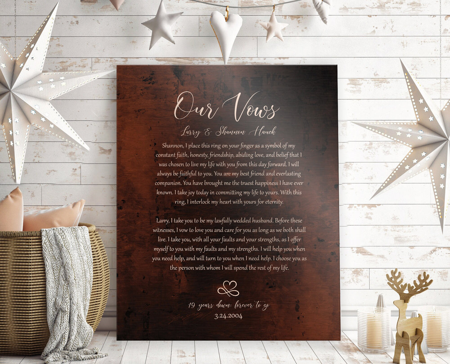 Our Wedding Vows on Bronze, Custom Wedding Vow Art, Bronze Gift, Bronze Gift for her, Men Bronze Gift, Anniversary Gift for him, Vows Print