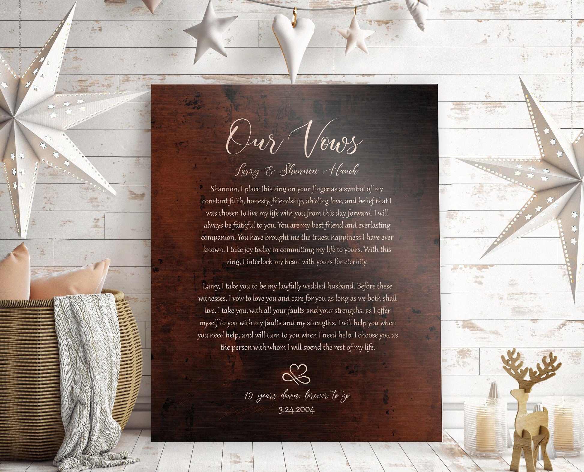 Our Wedding Vows on Bronze, Custom Wedding Vow Art, Bronze Gift, Bronze Gift for her, Men Bronze Gift, Anniversary Gift for him, Vows Print