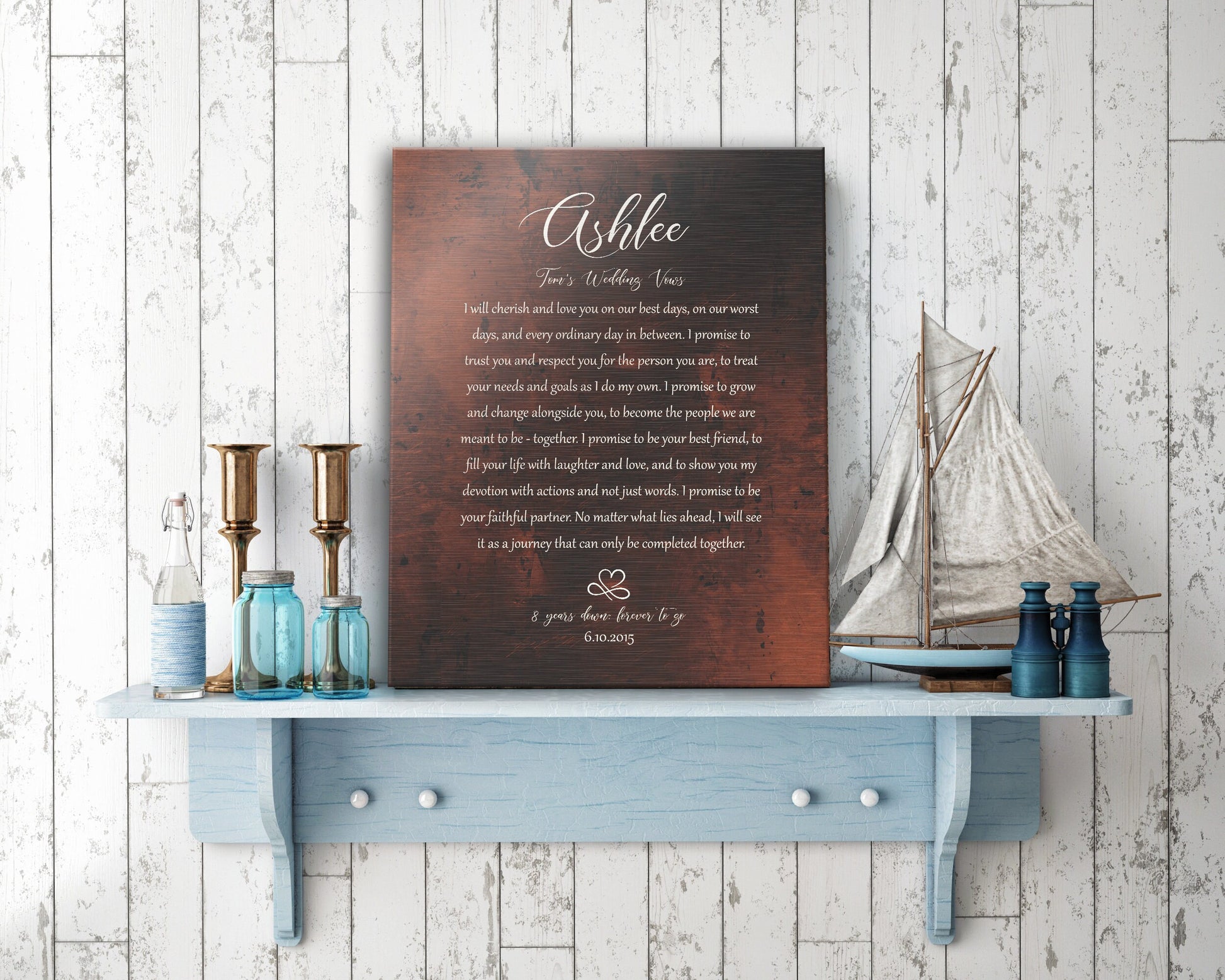 Our Wedding Vows on Bronze, Custom Wedding Vow Art, Bronze Gift, Bronze Gift for her, Men Bronze Gift, Anniversary Gift for him, Vows Print