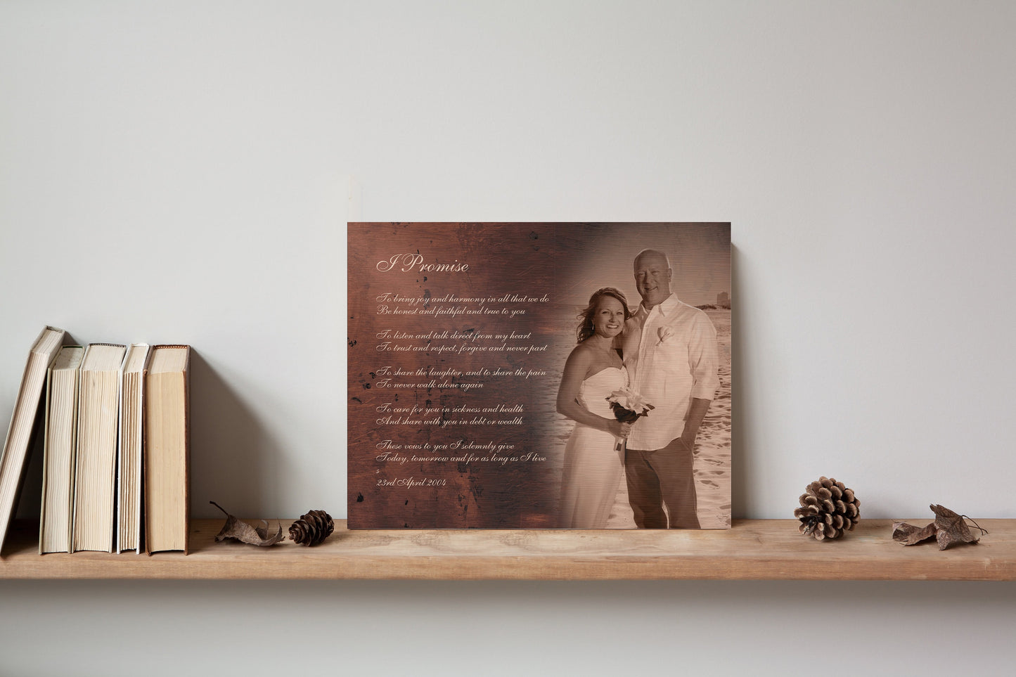 Bronze Anniversary Gift, 8th Anniversary gift, Wedding picture on bronze, Custom anniversary Gift, Vow with photo, Mens Anniversary Gift