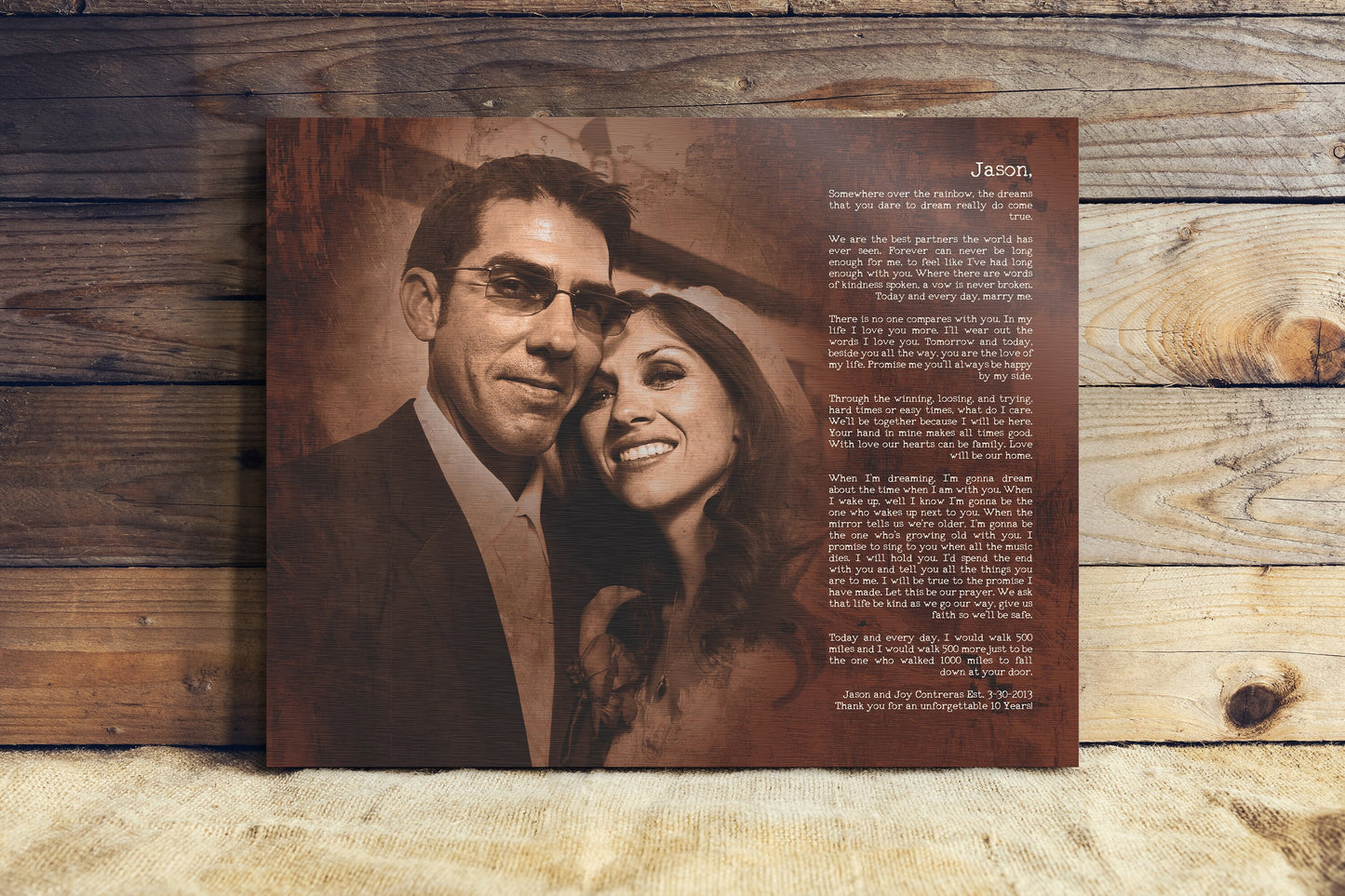 Bronze Anniversary Gift, 8th Anniversary gift, Wedding picture on bronze, Custom anniversary Gift, Vow with photo, Mens Anniversary Gift