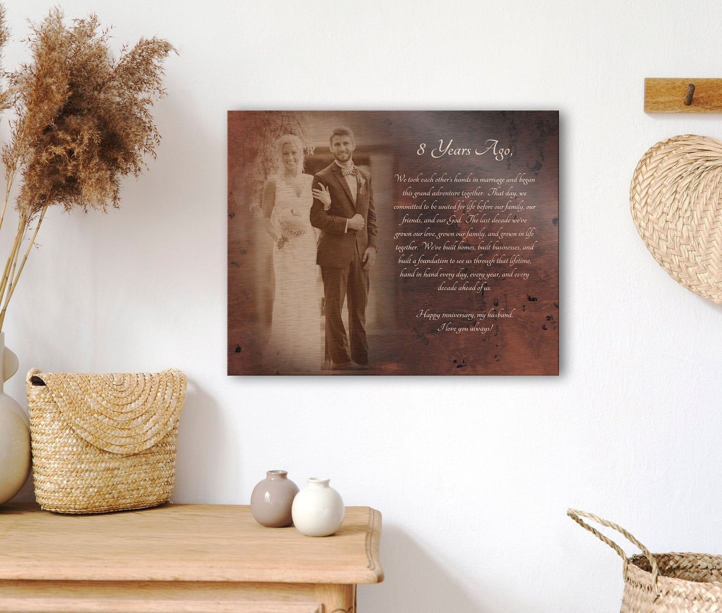 Bronze Anniversary Gift, 8th Anniversary gift, Wedding picture on bronze, Custom anniversary Gift, Vow with photo, Mens Anniversary Gift