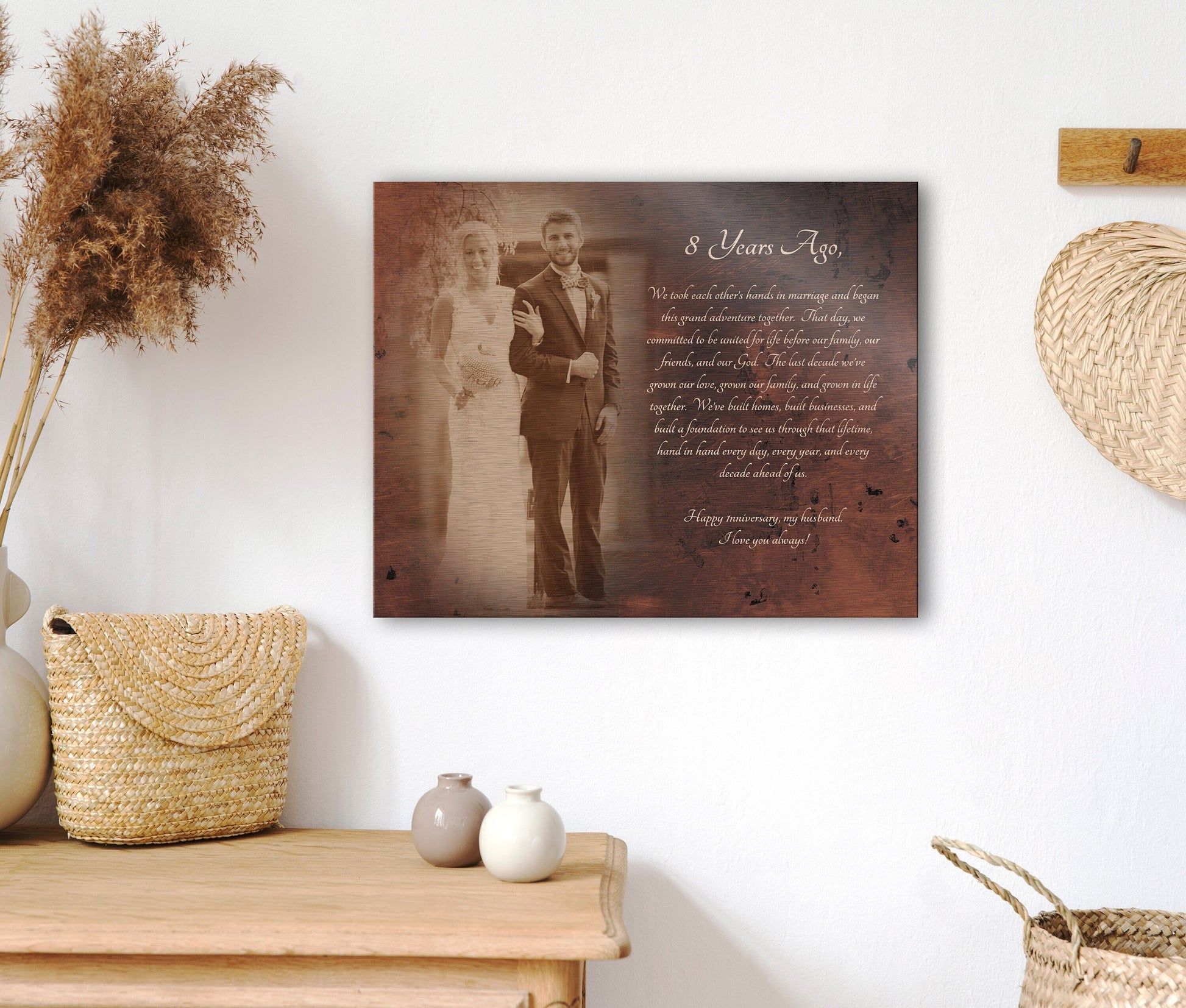 Bronze Anniversary Gift, 8th Anniversary gift, Wedding picture on bronze, Custom anniversary Gift, Vow with photo, Mens Anniversary Gift