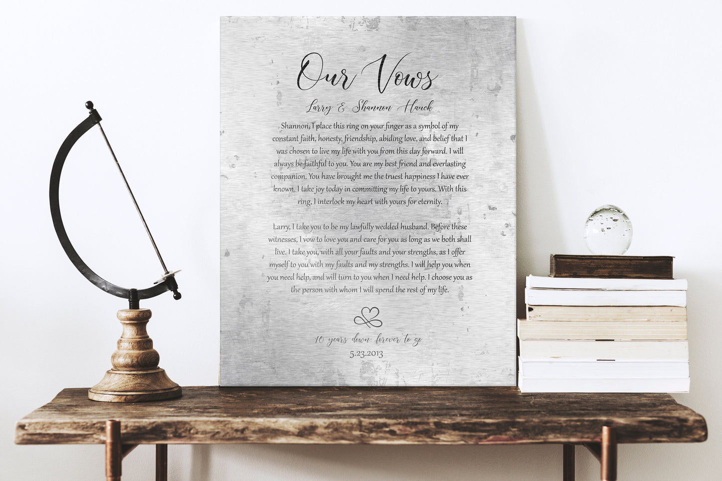 Our Vows Keepsake for couples with wedding vows, metal plaque