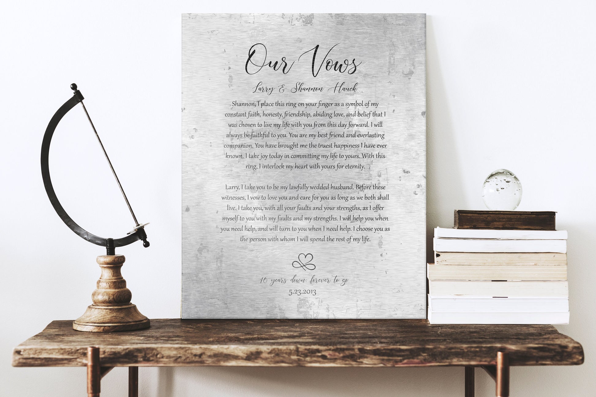 Our Vows Keepsake for couples with wedding vows, metal plaque