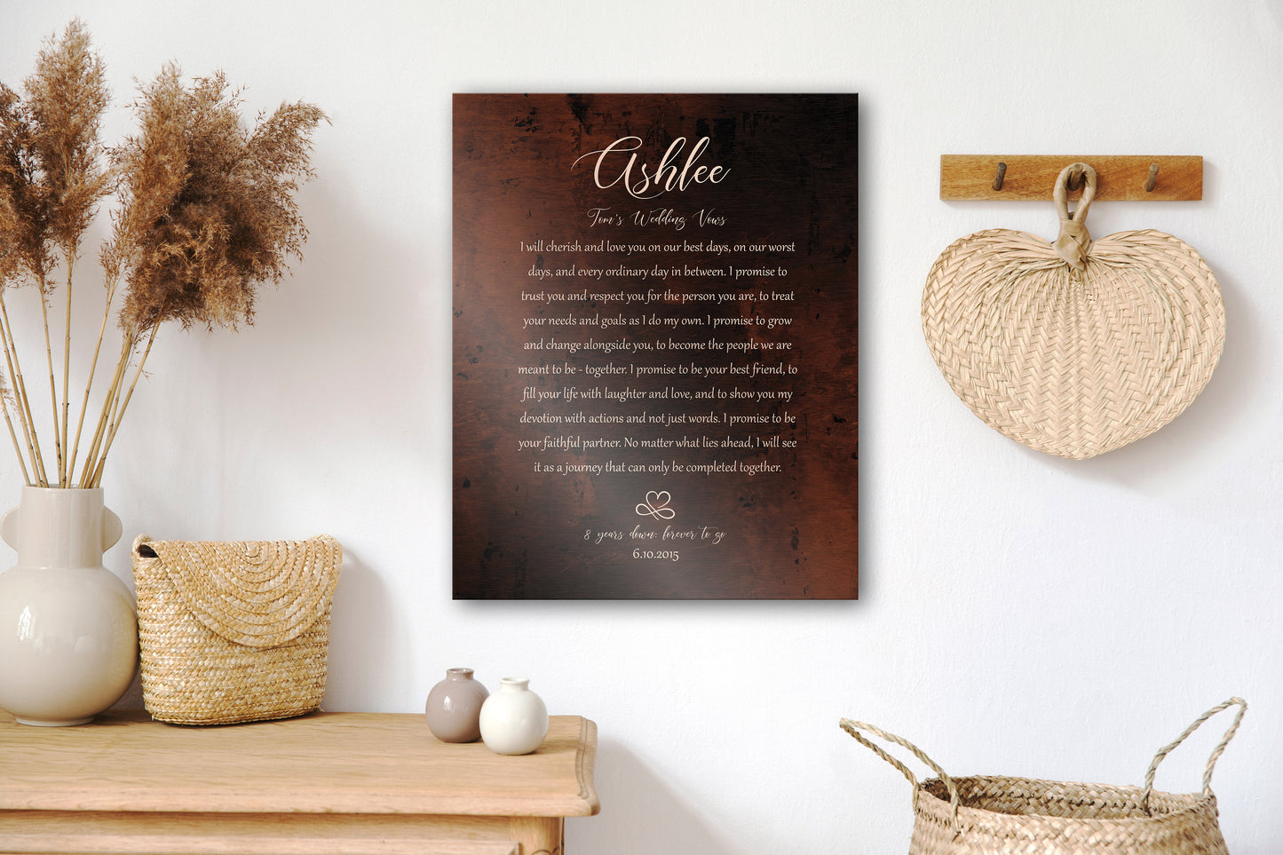 Our Wedding Vows on Bronze, Custom Wedding Vow Art, Bronze Gift, Bronze Gift for her, Men Bronze Gift, Anniversary Gift for him, Vows Print