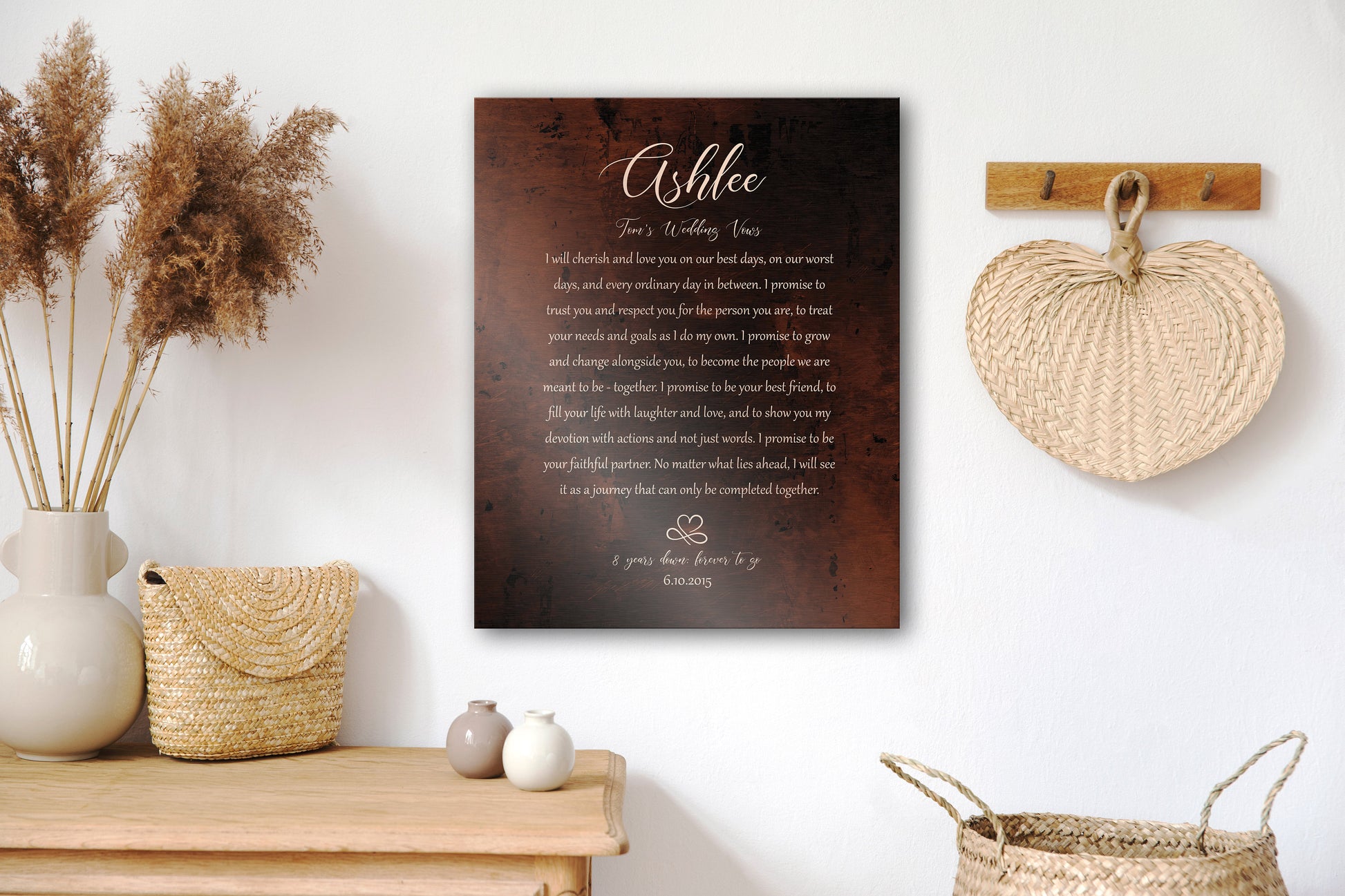 Our Wedding Vows on Bronze, Custom Wedding Vow Art, Bronze Gift, Bronze Gift for her, Men Bronze Gift, Anniversary Gift for him, Vows Print
