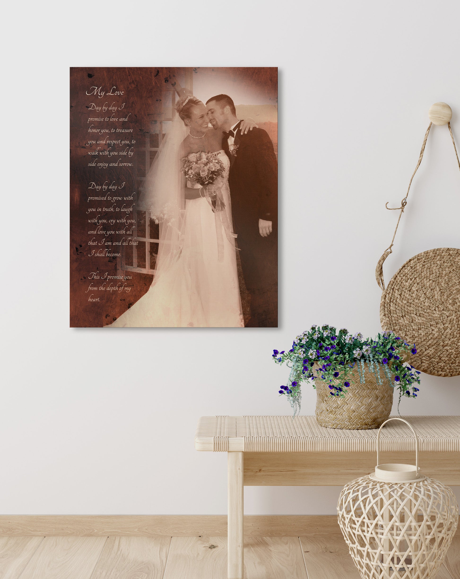 Bronze Anniversary Gift, 8th Anniversary gift, Wedding picture on bronze, Custom anniversary Gift, Vow with photo, Mens Anniversary Gift