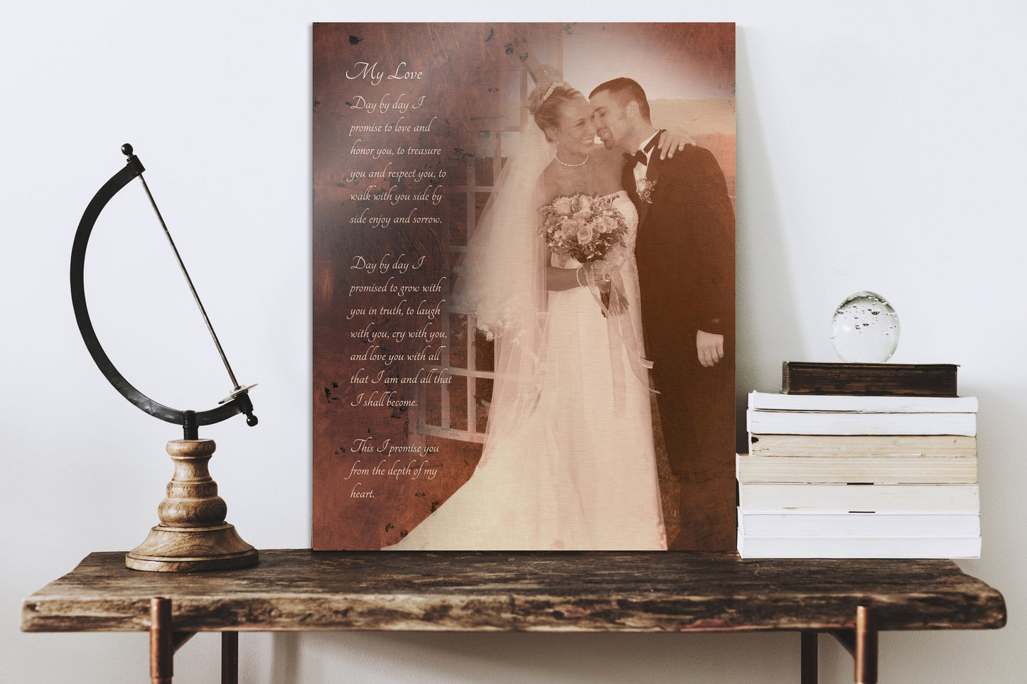 Bronze Anniversary Gift, 8th Anniversary gift, Wedding picture on bronze, Custom anniversary Gift, Vow with photo, Mens Anniversary Gift