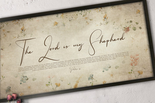 Psalm 23, Cottage Garden Floral, Scripture Decor, Lord is my shepherd, Framed Scripture, Christian quote, Encouraging Gift, Christian art