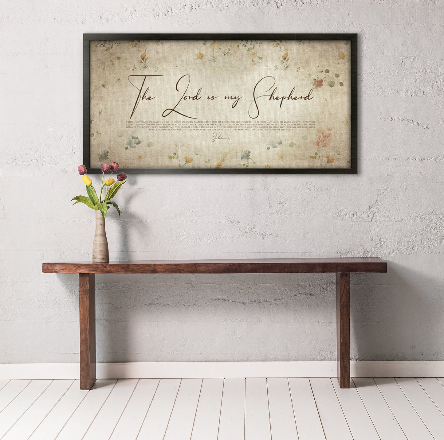 Psalm 23, Cottage Garden Floral, Scripture Decor, Lord is my shepherd, Framed Scripture, Christian quote, Encouraging Gift, Christian art